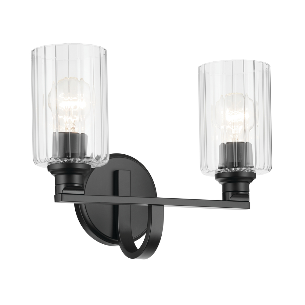 Gioe 14.25" 2-Light Vanity Light with Clear Fluted Glass in Black