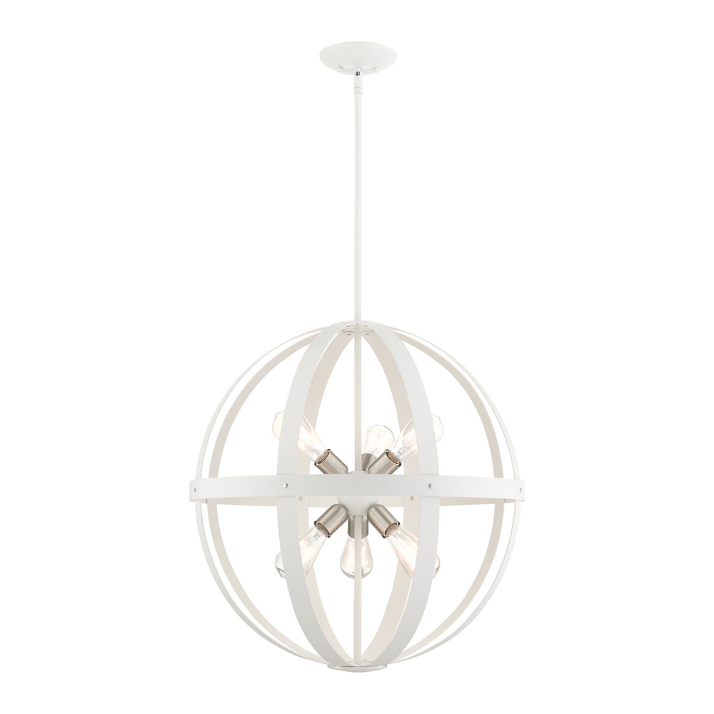 6 Lt Textured White with Brushed Nickel Finish Cluster Pendant Chandelier