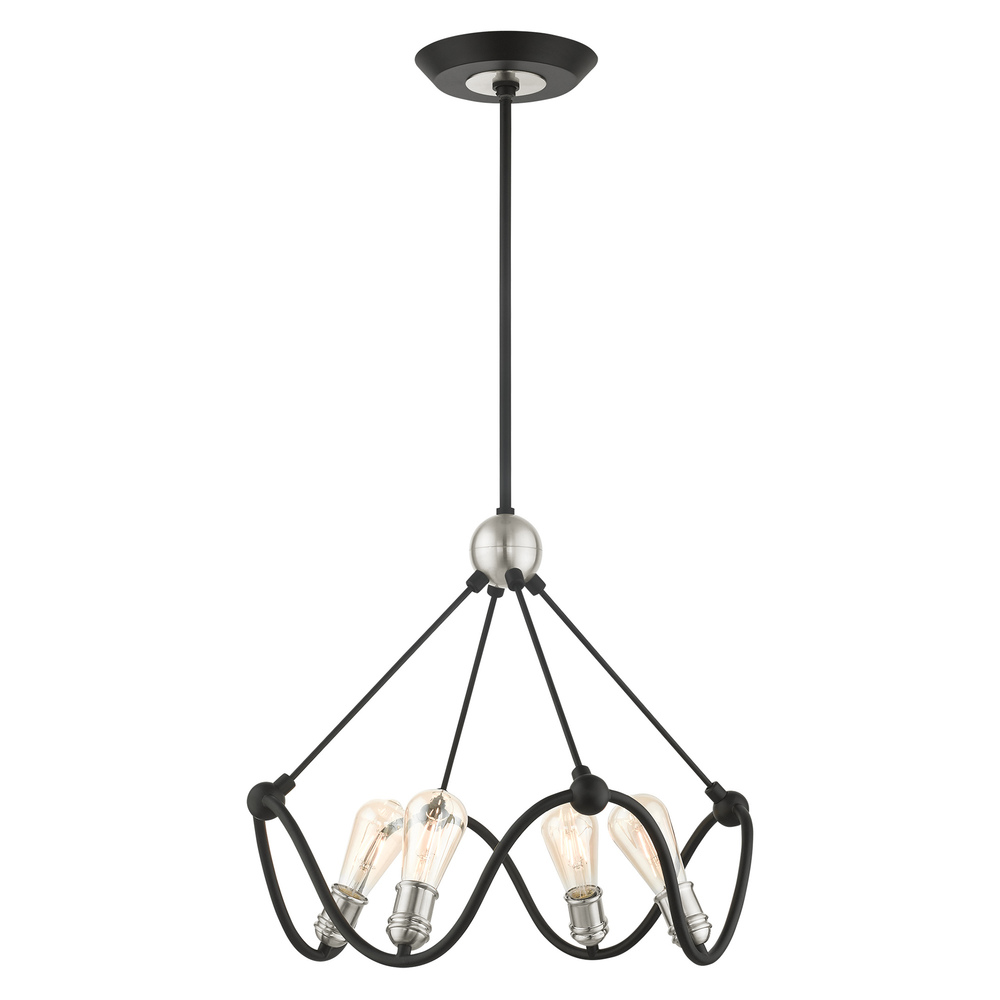 4 Lt Textured Black with Brushed Nickel Accents Chandelier