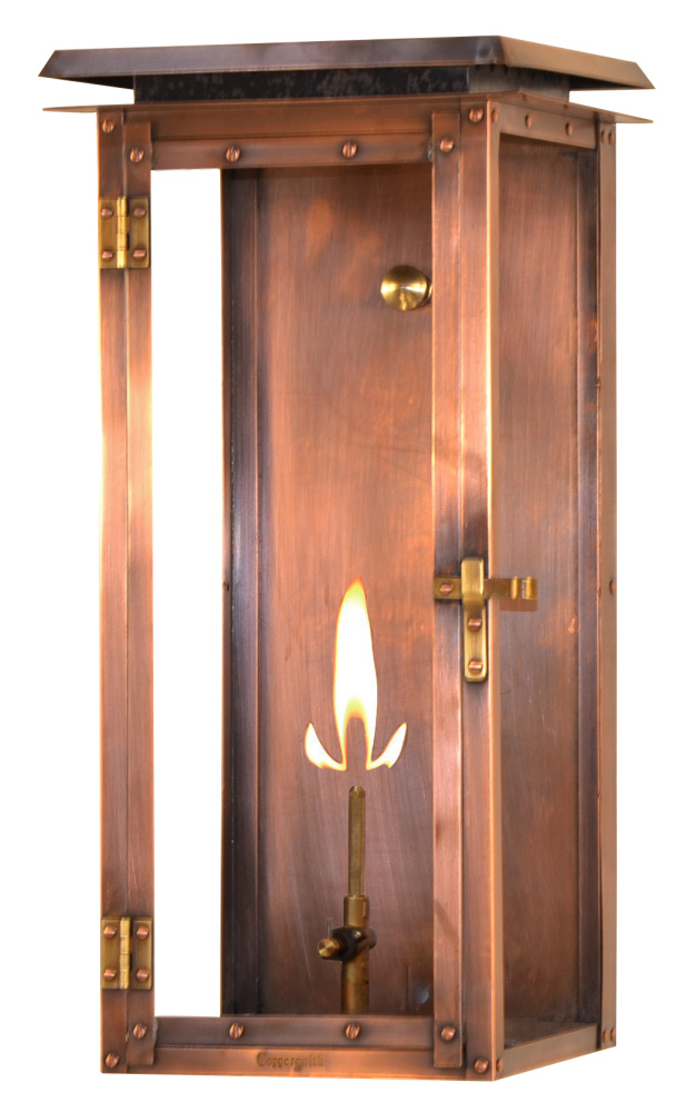 The CopperSmith Hyland Flush 21" Tall Copper Gas Wall Mount Outdoor Light Lantern Sconce