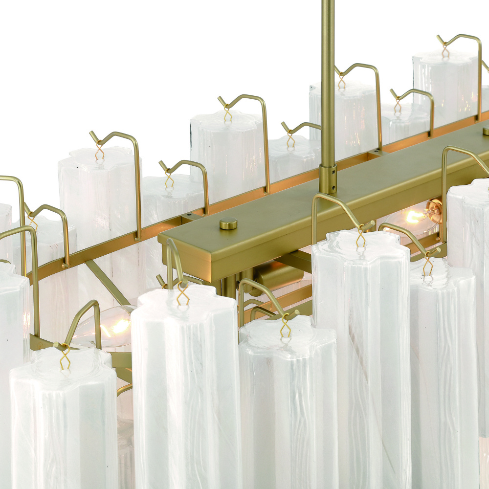 Sophia 16 Light Island, Brass with Wispy White Tronchi Style Glassware