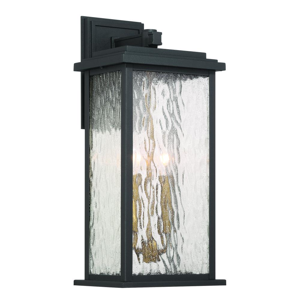 Estate 2 Light Outdoor Wall Sconce 19", Black, Brass with Rain Glassware