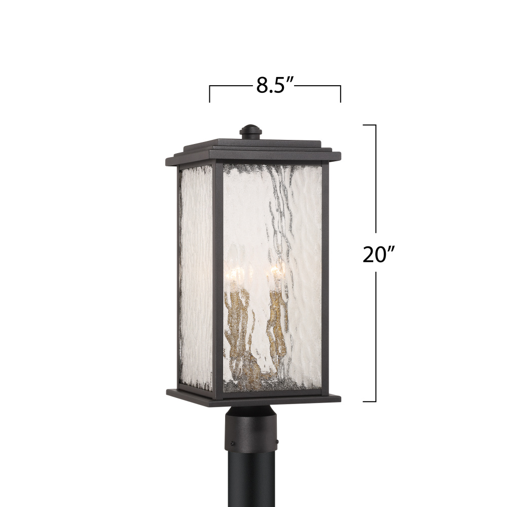 Estate 3 Light Outdoor Post Light, Black, Brass with Rain Glassware