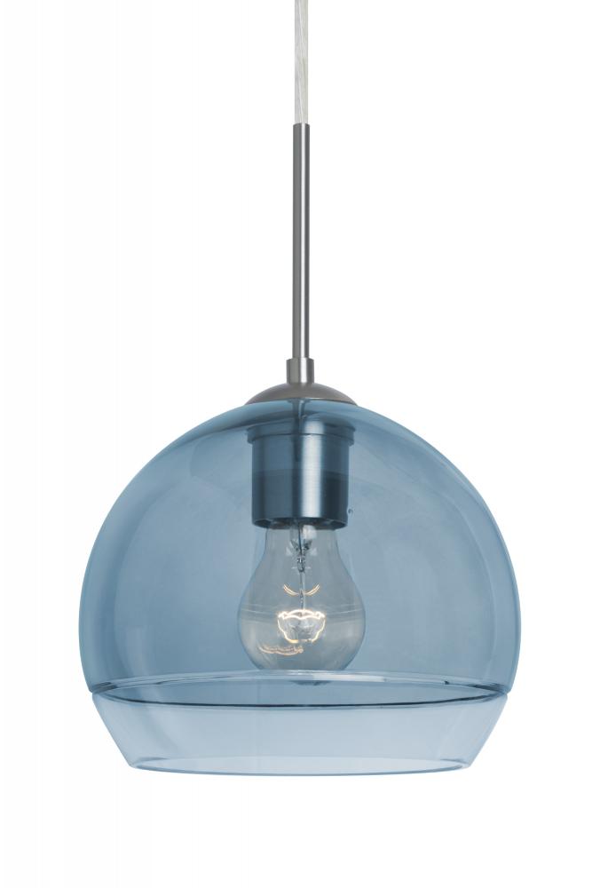 Besa, Ally 8 Cord Pendant, Coral Blue/Clear, Satin Nickel Finish, 1x60W Medium Base