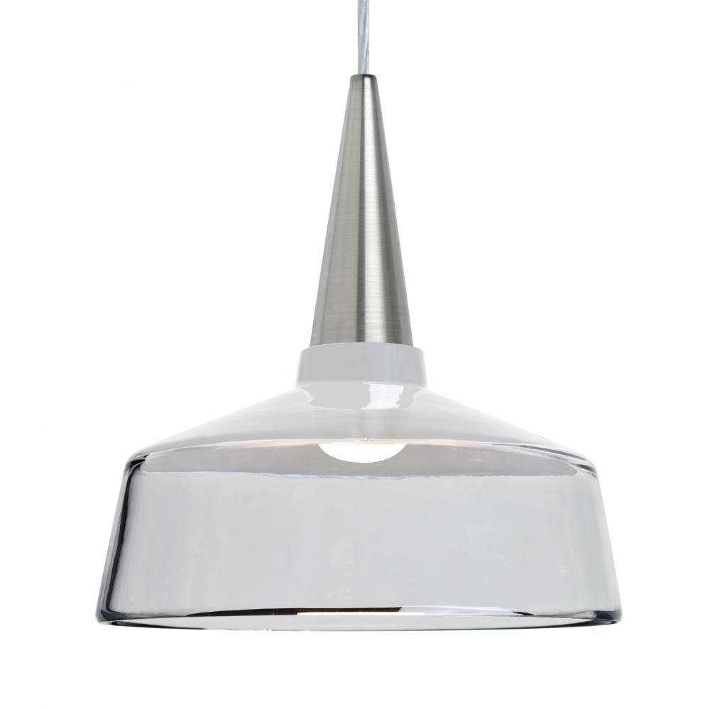 Besa, Baron 10 Cord Pendant, White/Clear, Satin Nickel Finish, 1x9W LED, 15Ft. Option