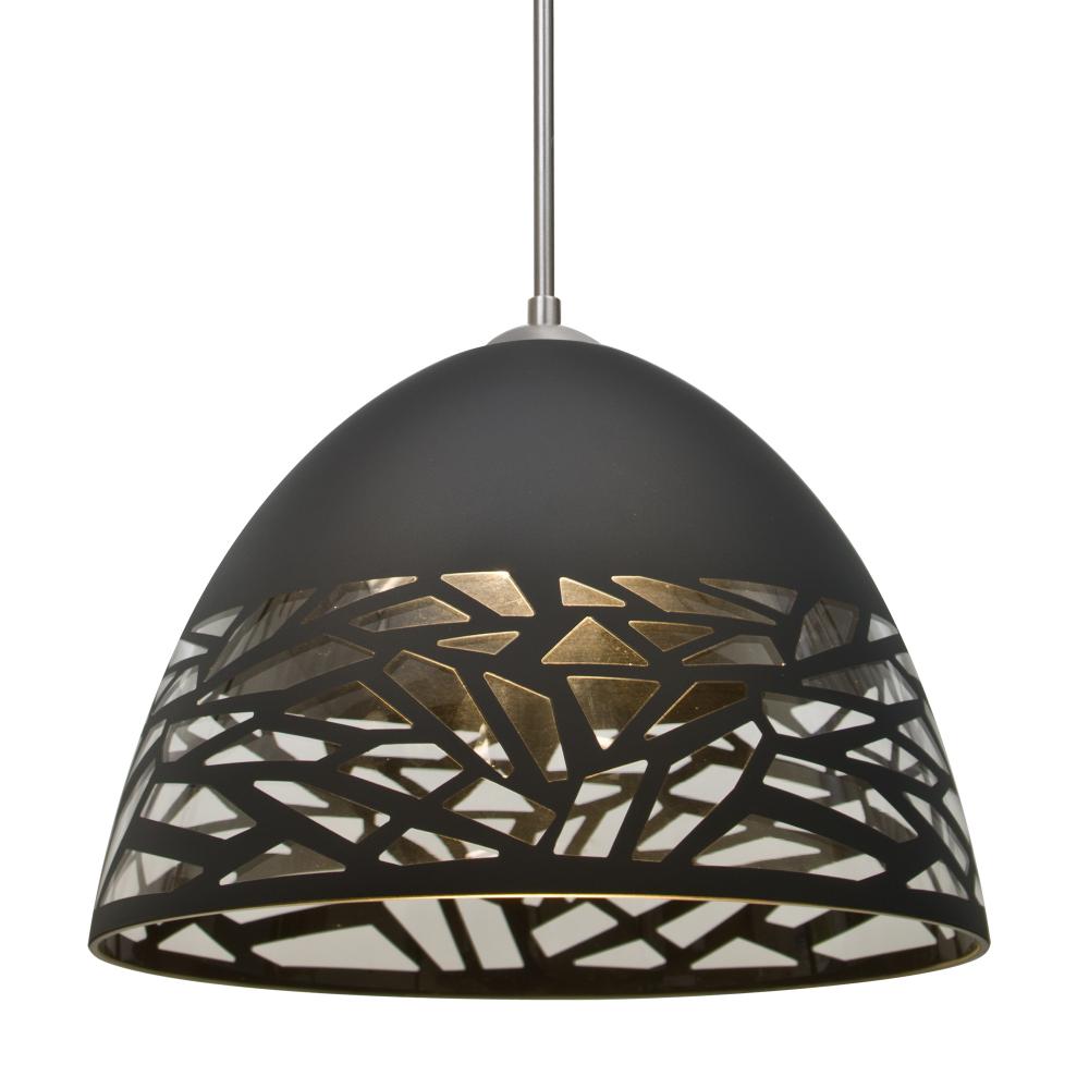 Besa Kiev Pendant, Black, Satin Nickel Finish, 1x60W Medium Base, 15Ft. Cord