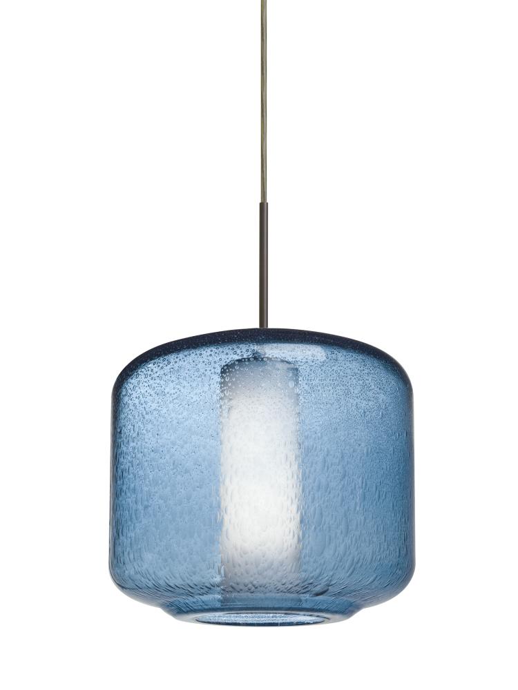 Besa Niles 10 Pendant, Blue Bubble/Opal, Bronze Finish, 1x5W LED