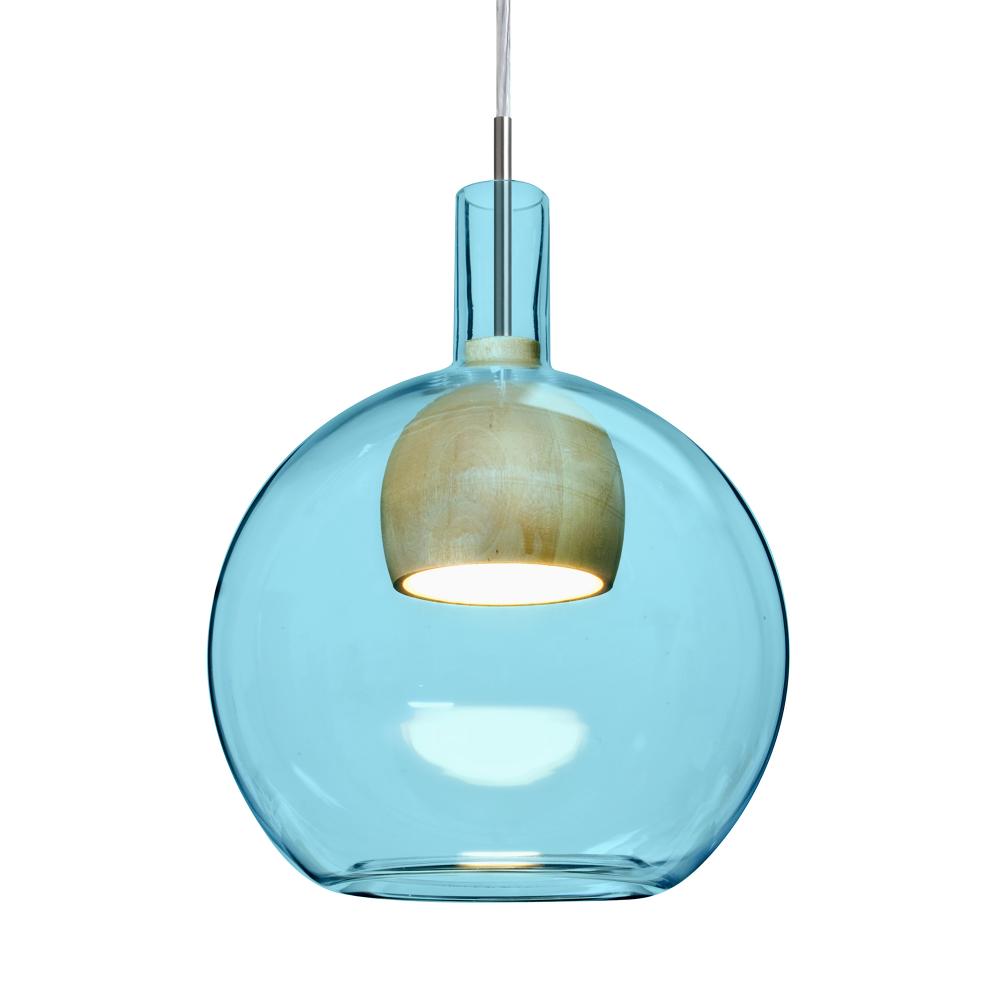 Besa, Benji Cord Pendant, Blue/Natural, Satin Nickel Finish, 1x9W LED, 15Ft. Cord