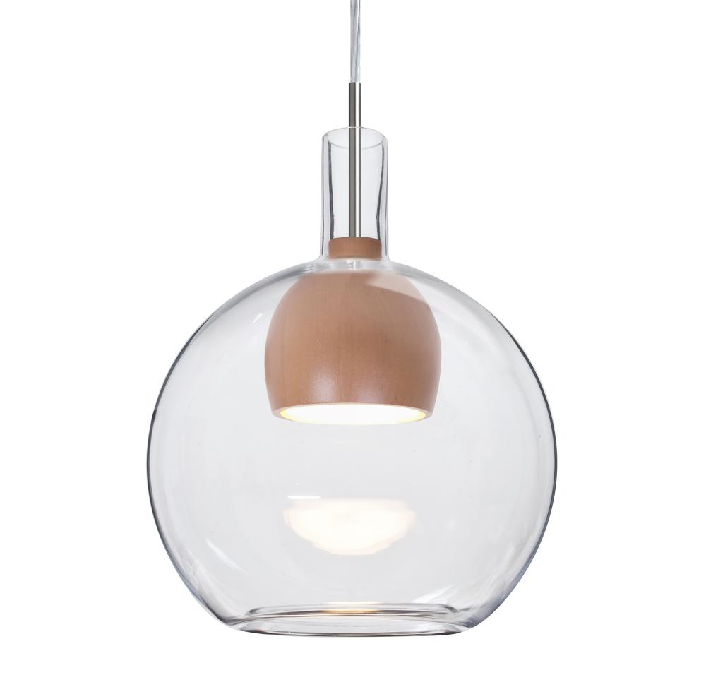 Besa, Benji Cord Pendant, Clear/Medium, Satin Nickel Finish, 1x9W LED, 15Ft. Cord