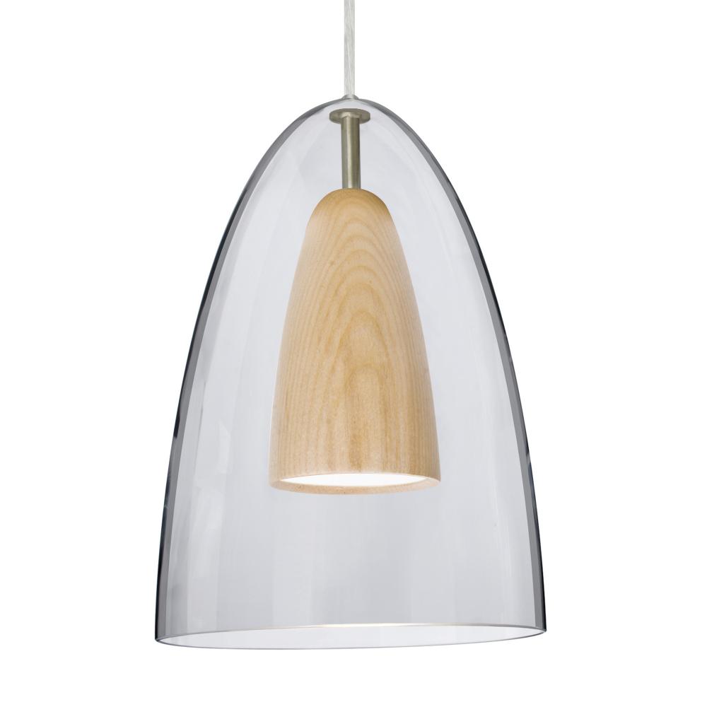 Besa, Dano Cord Pendant, Clear/Natural, Satin Nickel Finish, 1x9W LED, 15Ft. Cord