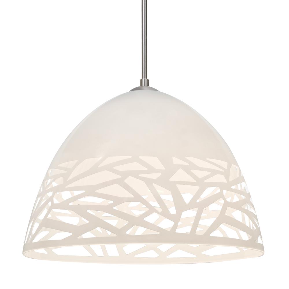 Besa Kiev Pendant, White, Satin Nickel Finish, 1x60W Medium Base, 15Ft. Cord