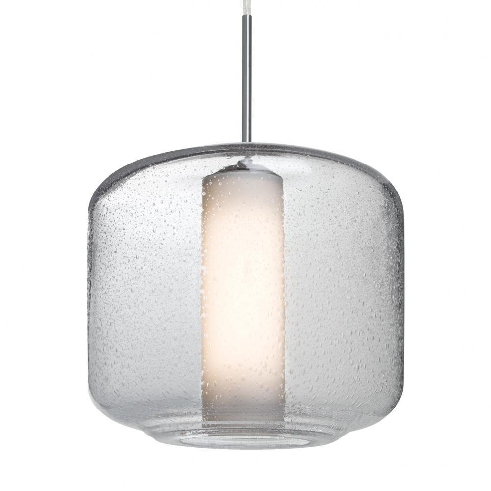 Besa Niles 10 Pendant, Clear Bubble/Opal, Satin Nickel Finish, 1x60W Medium Base T10,