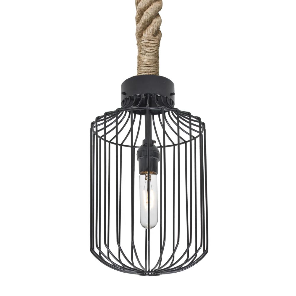 Besa Sultana Cylinder Rope Pendant, Black, 1x40W T10, 15Ft. Cord