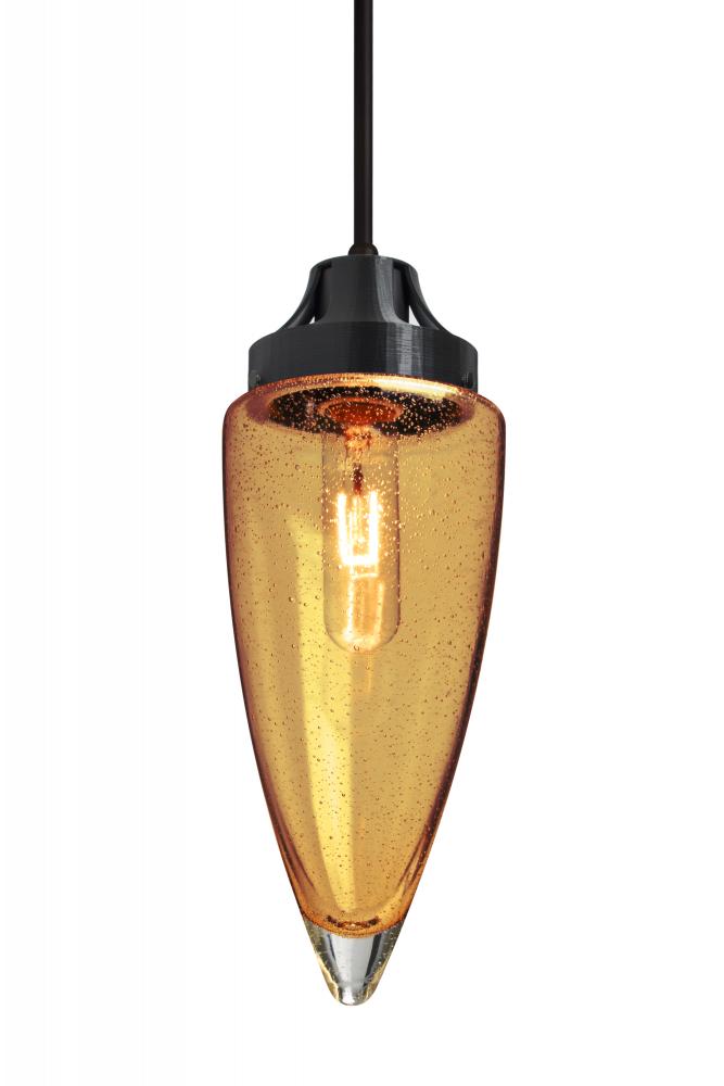 Besa, Sulu Cord Pendant, Amber Bubble, Black Finish, 1x60W Medium Base