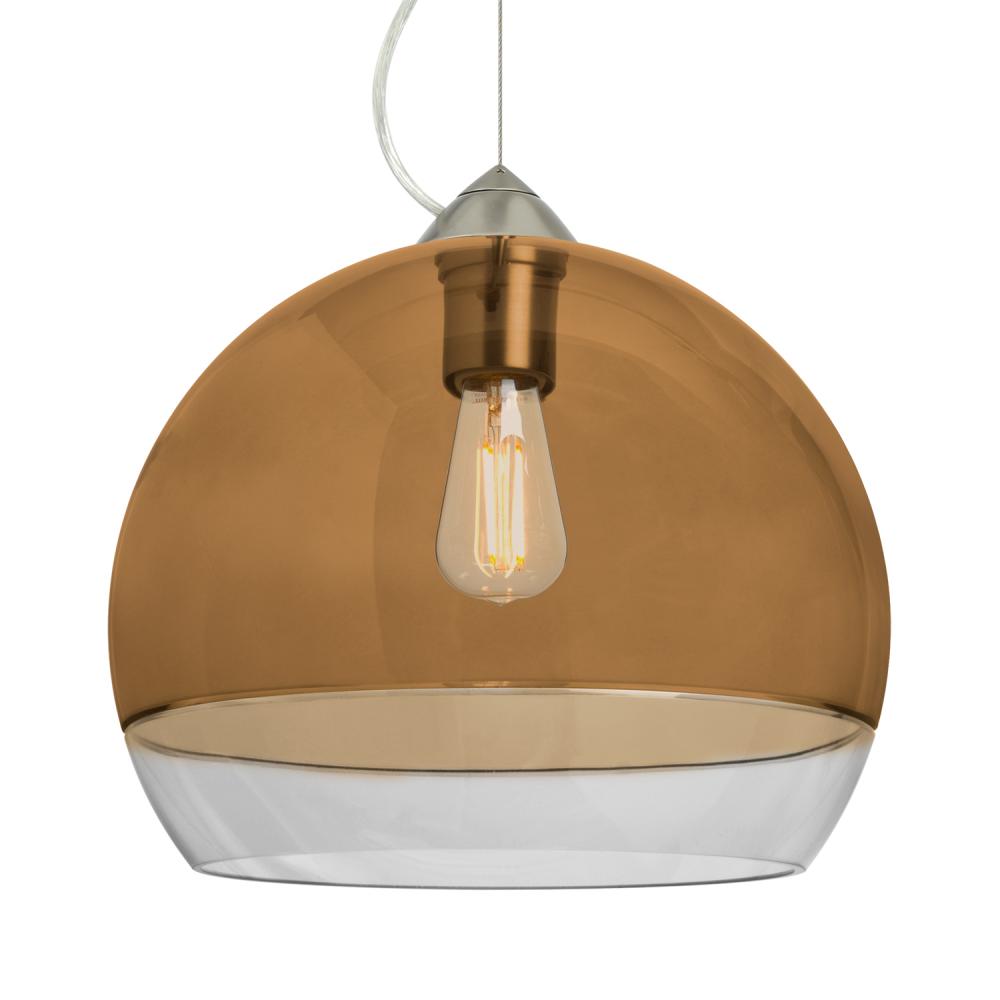 Besa, Ally 12 Cable Pendant, Amber/Clear, Satin Nickel Finish, 1x5W LED Filament, 15Ft. Cable