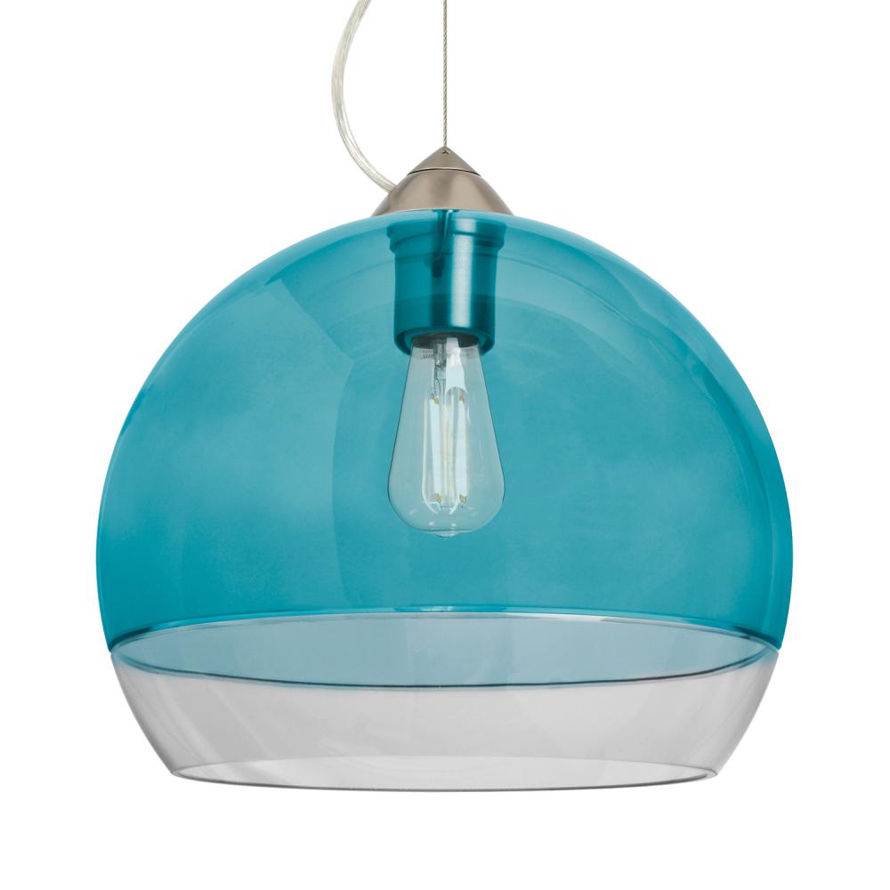 Besa, Ally 12 Cable Pendant, Coral Blue/Clear, Satin Nickel Finish, 1x5W LED Filament, 15Ft. Cable
