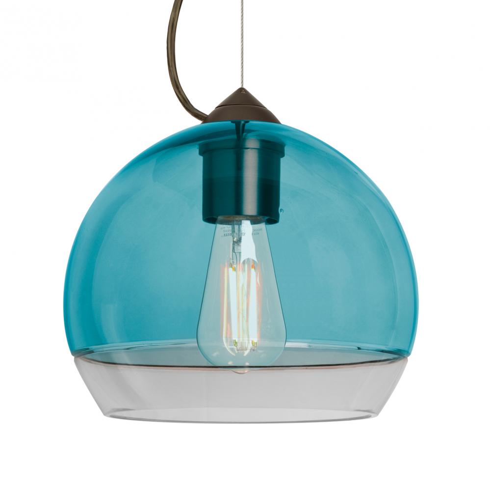 Besa, Ally 8 Cable Pendant, Coral Blue/Clear, Bronze Finish, 1x5W LED Filament, 15Ft. Cable