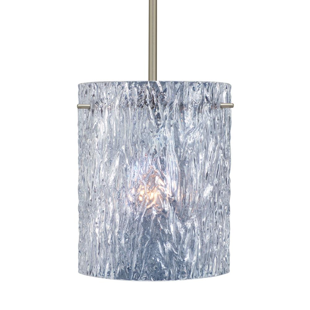 Besa Stem Pendant Tamburo 8 Satin Nickel Clear Stone 1x100W Medium Base, 15Ft. Cord