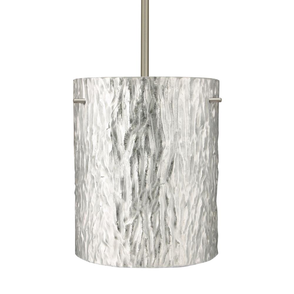 Besa Stem Pendant Tamburo 8 Satin Nickel Stone Silver Foil 1x100W Medium Base, 15Ft.