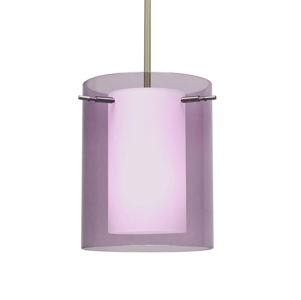 Besa Stem Pendant Pahu 8 Satin Nickel Transparent Amethyst 1x100W Medium Base, 15Ft.