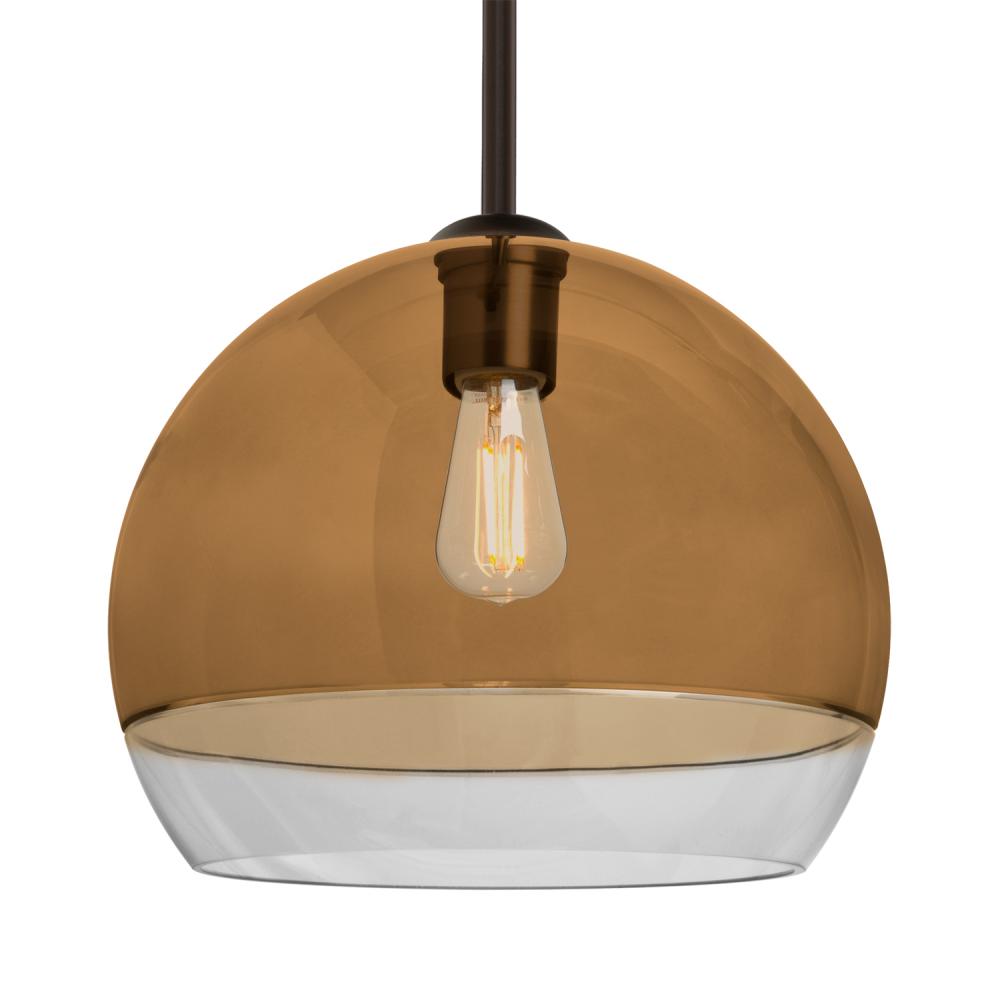 Besa, Ally 12 Stem Pendant, Amber/Clear, Bronze Finish, 1x5W LED Filament, 15Ft. Stem