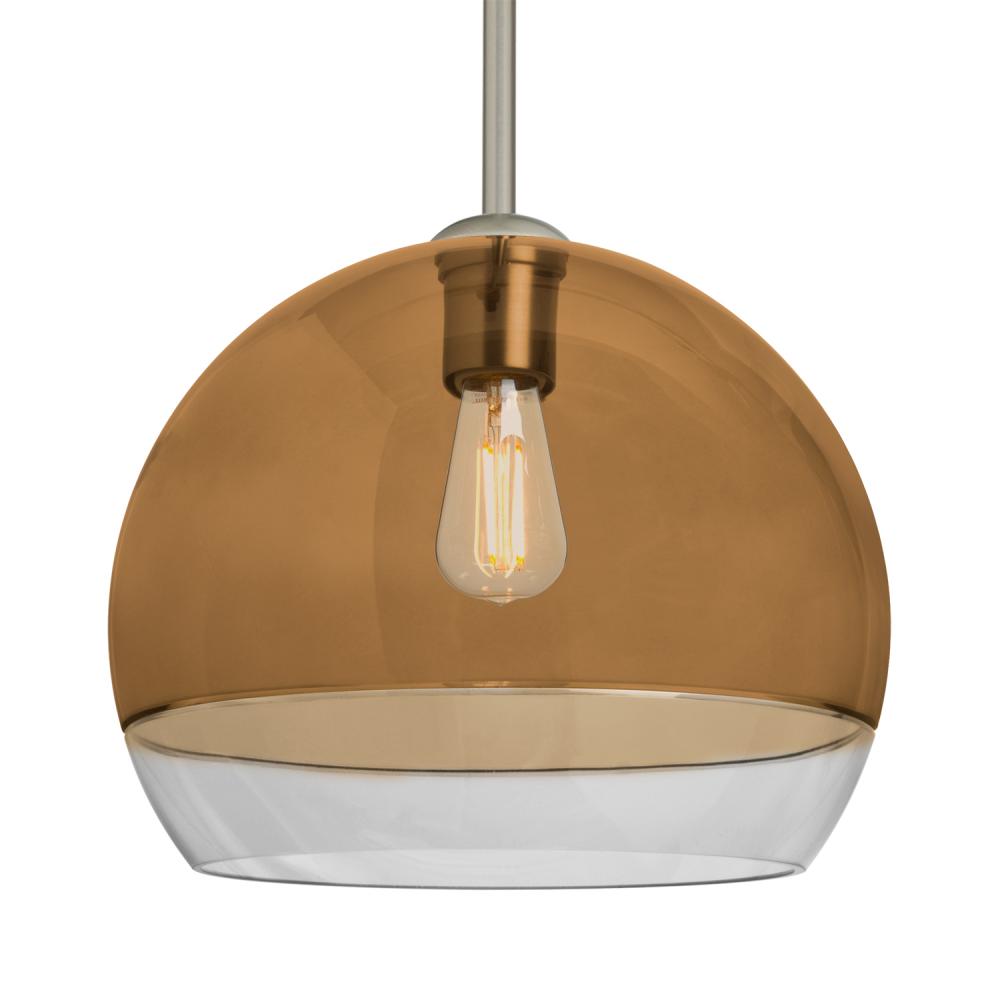 Besa, Ally 12 Stem Pendant, Amber/Clear, Satin Nickel Finish, 1x5W LED Filament, 15Ft. Stem