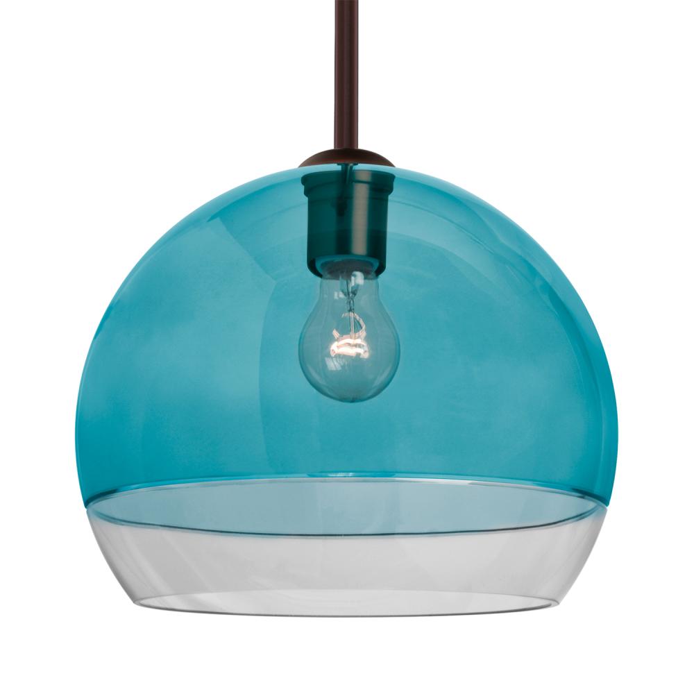 Besa, Ally 12 Stem Pendant, Coral Blue/Clear, Bronze Finish, 1x60W Medium Base, 15Ft. Stem