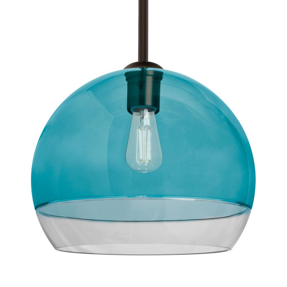Besa, Ally 12 Stem Pendant, Coral Blue/Clear, Bronze Finish, 1x5W LED Filament, 15Ft. Stem