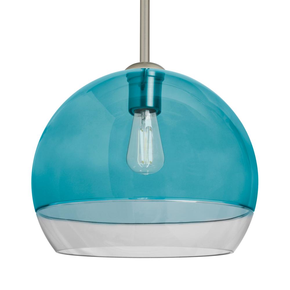 Besa, Ally 12 Stem Pendant, Coral Blue/Clear, Satin Nickel Finish, 1x5W LED Filament, 15Ft. Stem