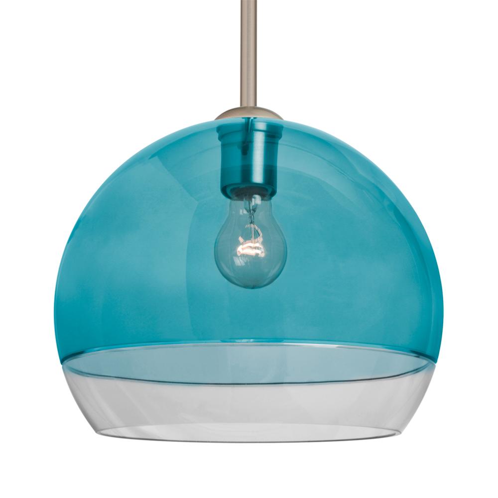 Besa, Ally 12 Stem Pendant, Coral Blue/Clear, Satin Nickel Finish, 1x60W Medium Base, 15Ft. Stem