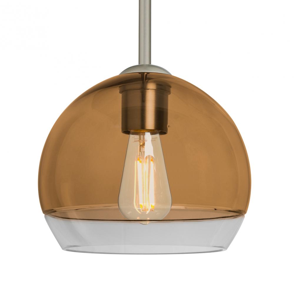 Besa, Ally 8 Stem Pendant, Amber/Clear, Satin Nickel Finish, 1x5W LED Filament, 15Ft. Stem