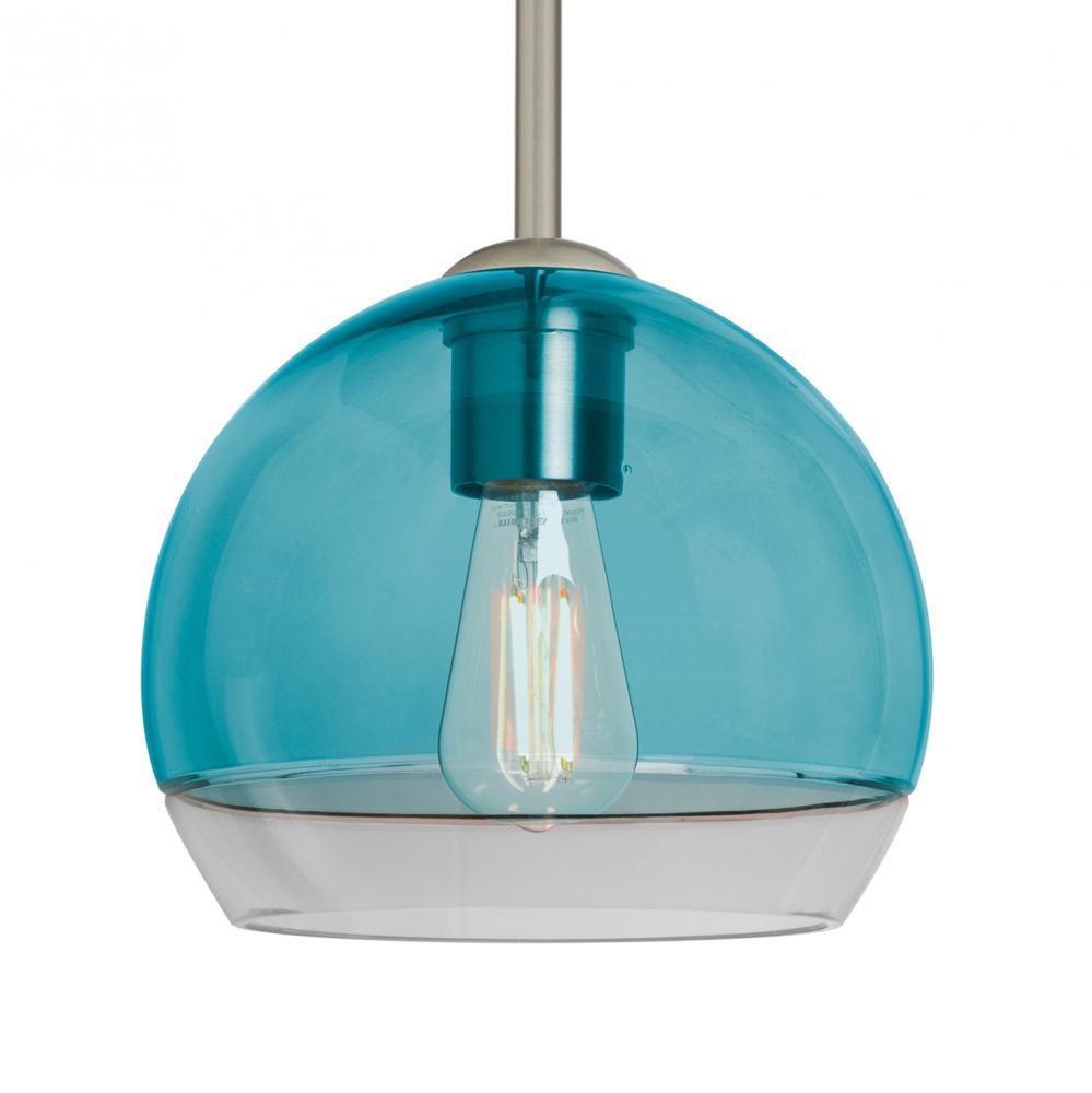 Besa, Ally 8 Stem Pendant, Coral Blue/Clear, Satin Nickel Finish, 1x5W LED Filament, 15Ft. Stem