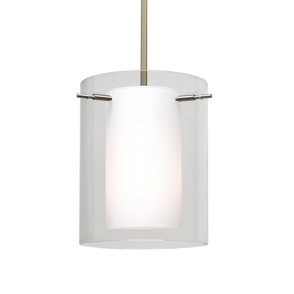 Besa Stem Pendant Pahu 8 Satin Nickel Clear/Opal 1x100W Medium Base, 15Ft. Cord