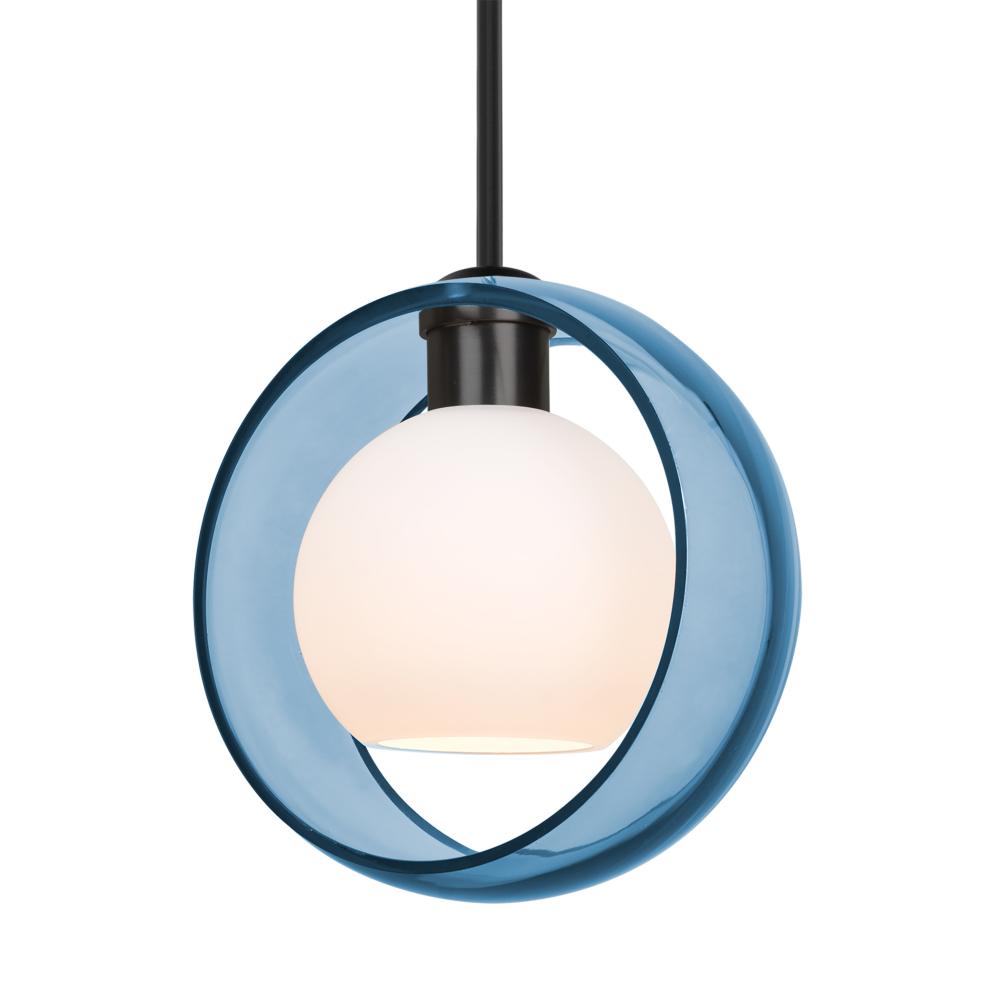 Besa Mana Pendant, Blue/Opal, Black Finish, 1x9W LED