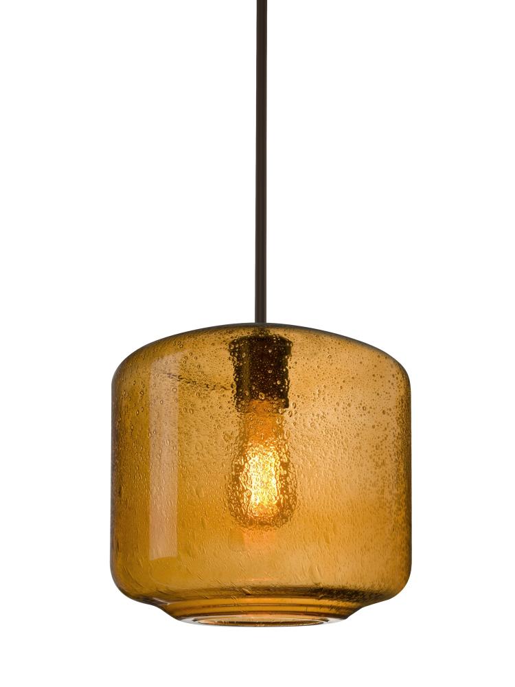 Besa Niles 10 Pendant, Amber Bubble, Bronze Finish, 1x4W LED Filament, 15Ft. Cord