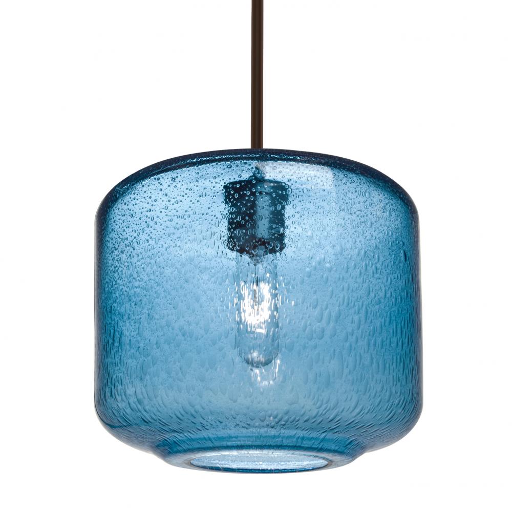 Besa Niles 10 Pendant, Blue Bubble, Bronze Finish, 1x60W Medium Base T10, 15Ft. Cord