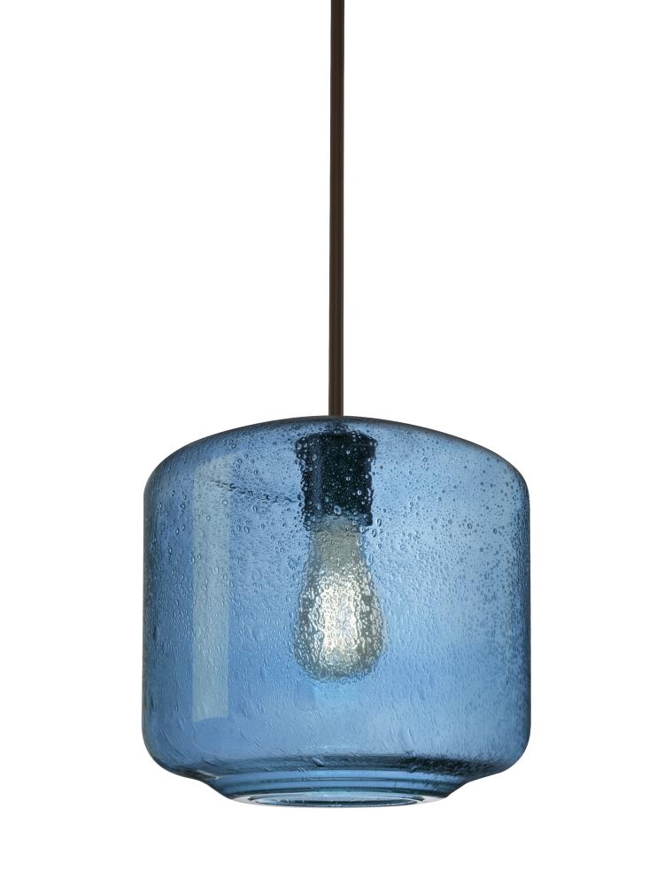 Besa Niles 10 Pendant, Blue Bubble, Bronze Finish, 1x4W LED Filament, 15Ft. Cord