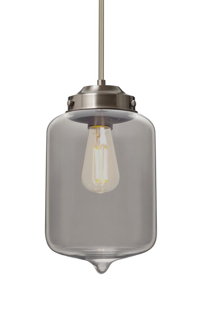 Besa Olin Stem Pendant Satin Nickel Smoke 1x4W LED Filament, 15Ft. Cord