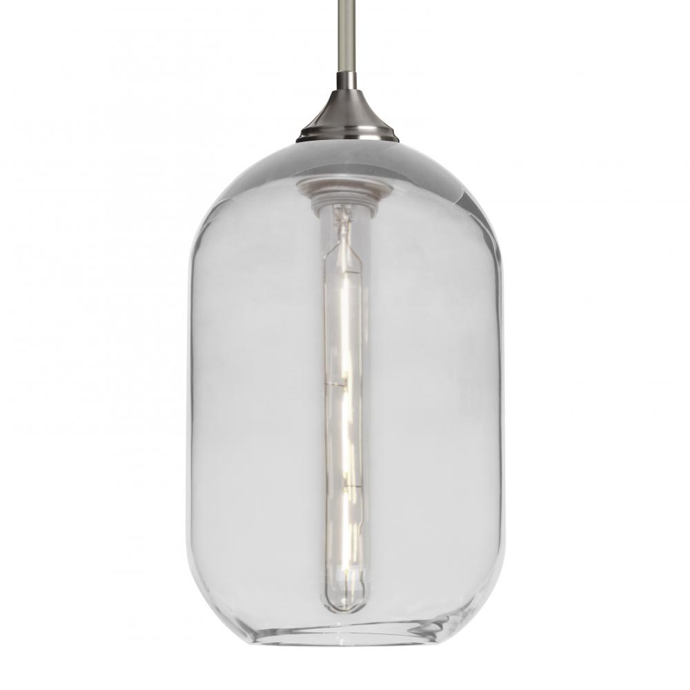 Besa, Omega 12 Stem Pendant, Clear, Satin Nickel Finish, 1x5W LED Filament, 15Ft. Cord