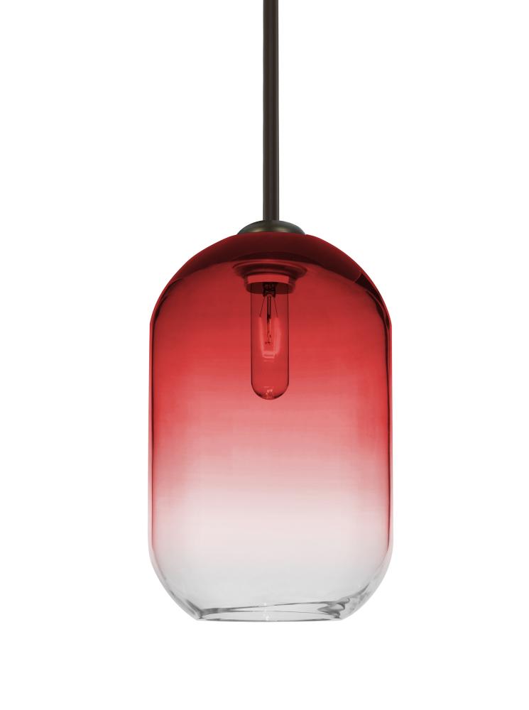 Besa, Omega 12 Stem Pendant, Red/Clear, Bronze Finish, 1x60W Medium Base
