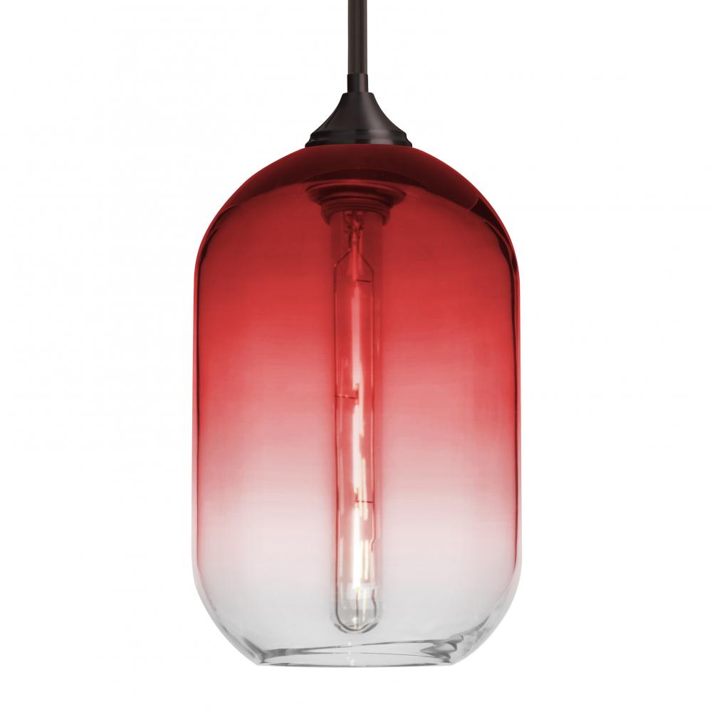 Besa, Omega 12 Stem Pendant, Red/Clear, Bronze Finish, 1x5W LED Filament, 15Ft. Cord