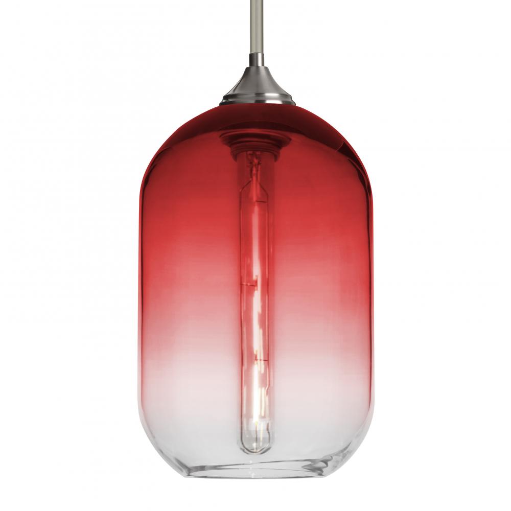Besa, Omega 12 Stem Pendant, Red/Clear, Satin Nickel Finish, 1x5W LED Filament, 15Ft. Cord