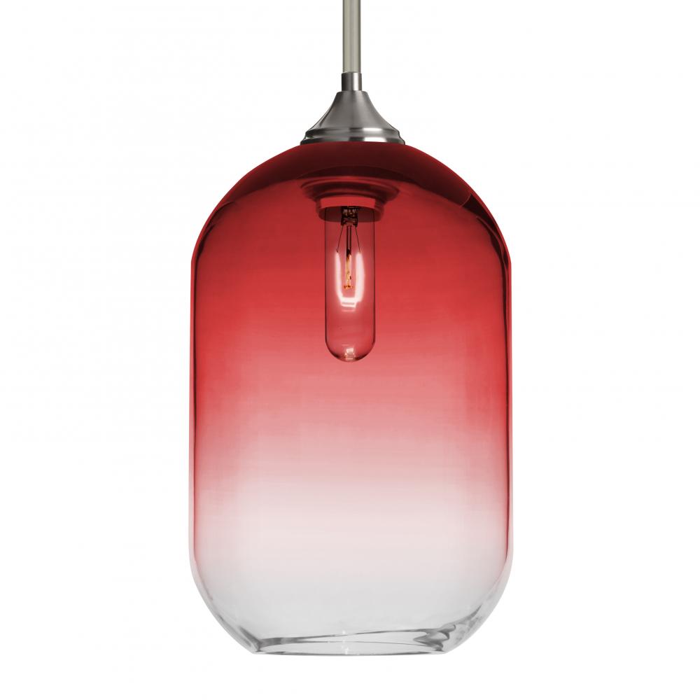 Besa, Omega 12 Stem Pendant, Red/Clear, Satin Nickel Finish, 1x60W Medium Base, 15Ft. Cord