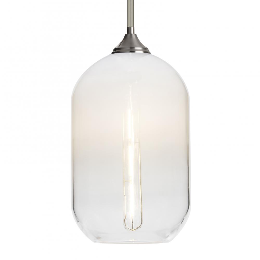 Besa, Omega 12 Stem Pendant, White/Clear, Satin Nickel Finish, 1x5W LED Filament, 15Ft. Cord