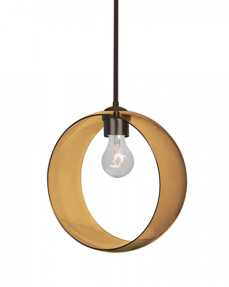 Besa, Plato Stem Pendant, Amber, Bronze Finish, 1x60W Medium Base, 15Ft. Cord