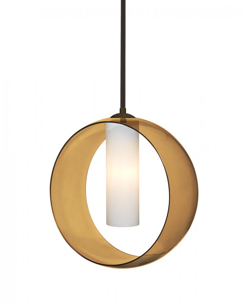 Besa, Plato Stem Pendant, Amber/Opal, Bronze Finish, 1x5W LED, 15Ft. Cord