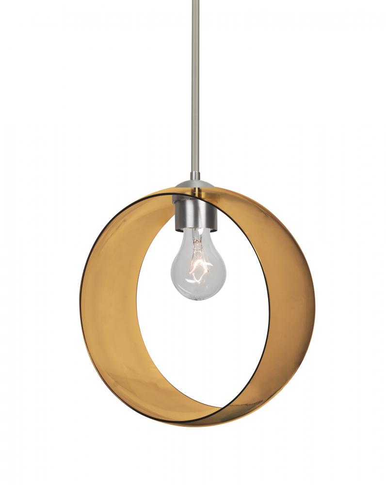 Besa, Plato Stem Pendant, Amber, Satin Nickel Finish, 1x60W Medium Base, 15Ft. Cord