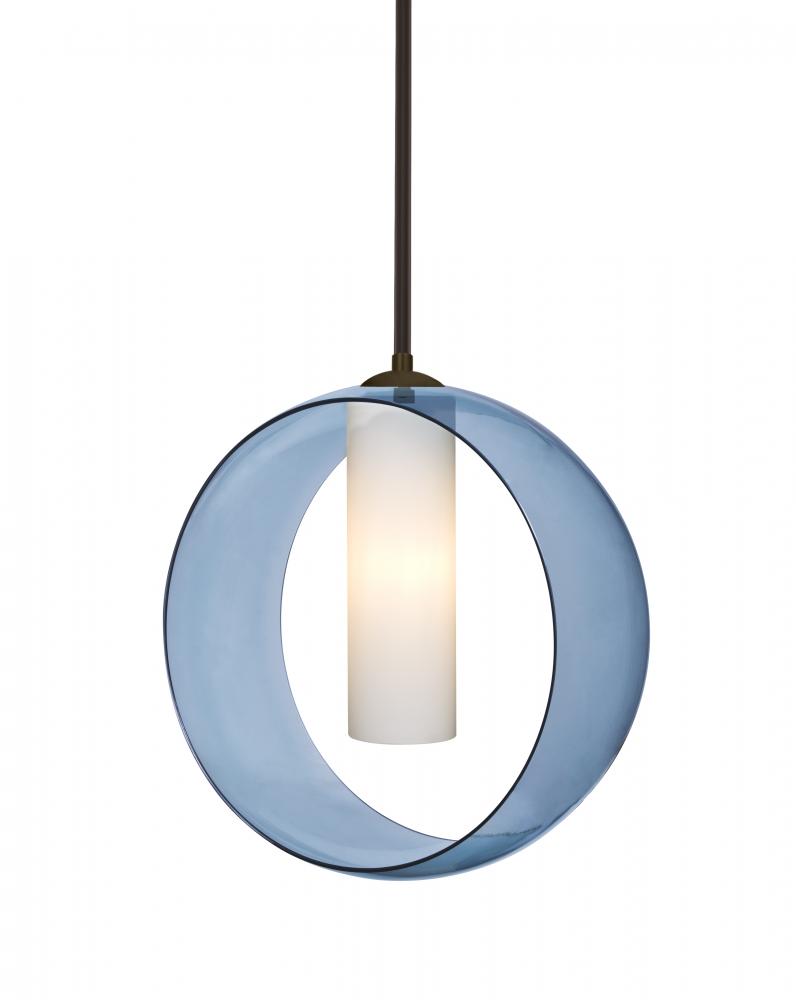 Besa, Plato Stem Pendant, Blue/Opal, Bronze Finish, 1x5W LED, 15Ft. Cord