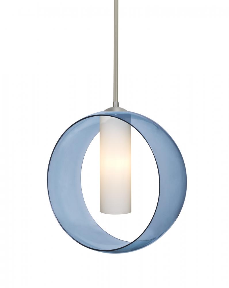 Besa, Plato Stem Pendant, Blue/Opal, Satin Nickel Finish, 1x60W Medium Base, 15Ft. Cord