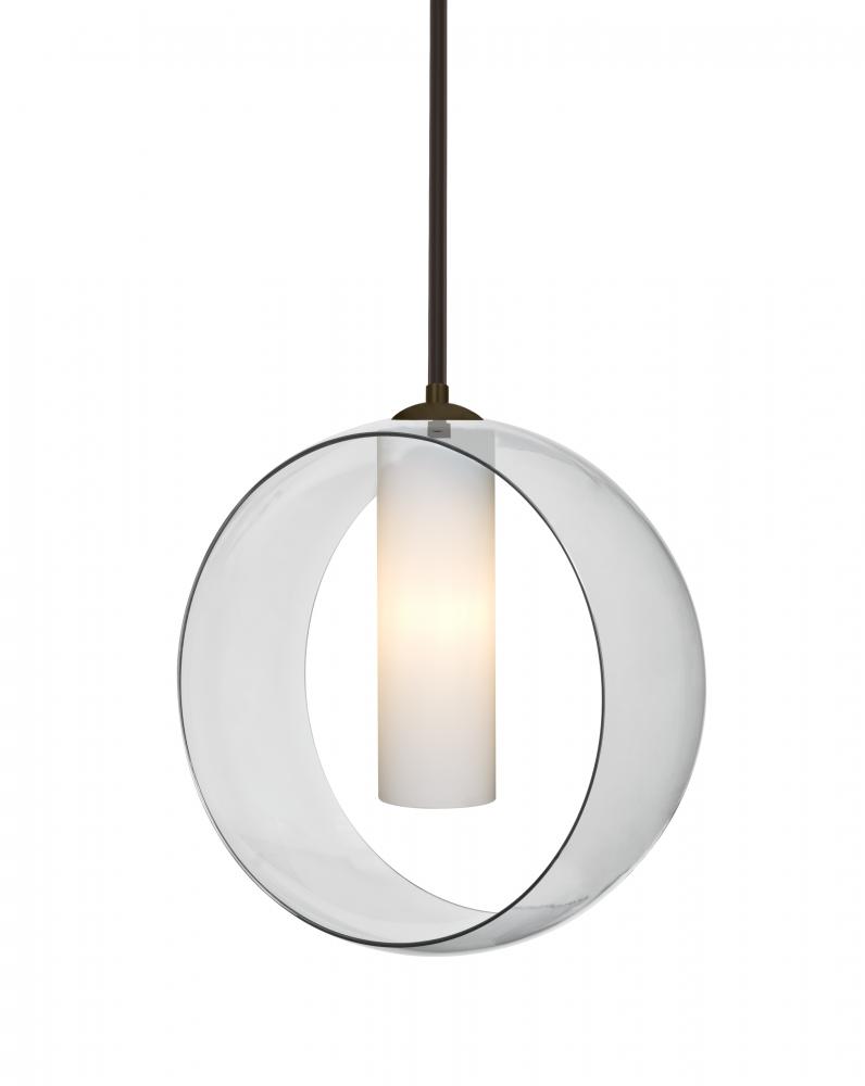 Besa, Plato Stem Pendant, Clear/Opal, Bronze Finish, 1x5W LED, 15Ft. Cord